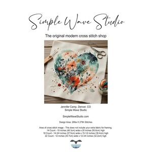 Heart and Wildflower Flowers Counted Cross Stitch‎ Pattern Chart